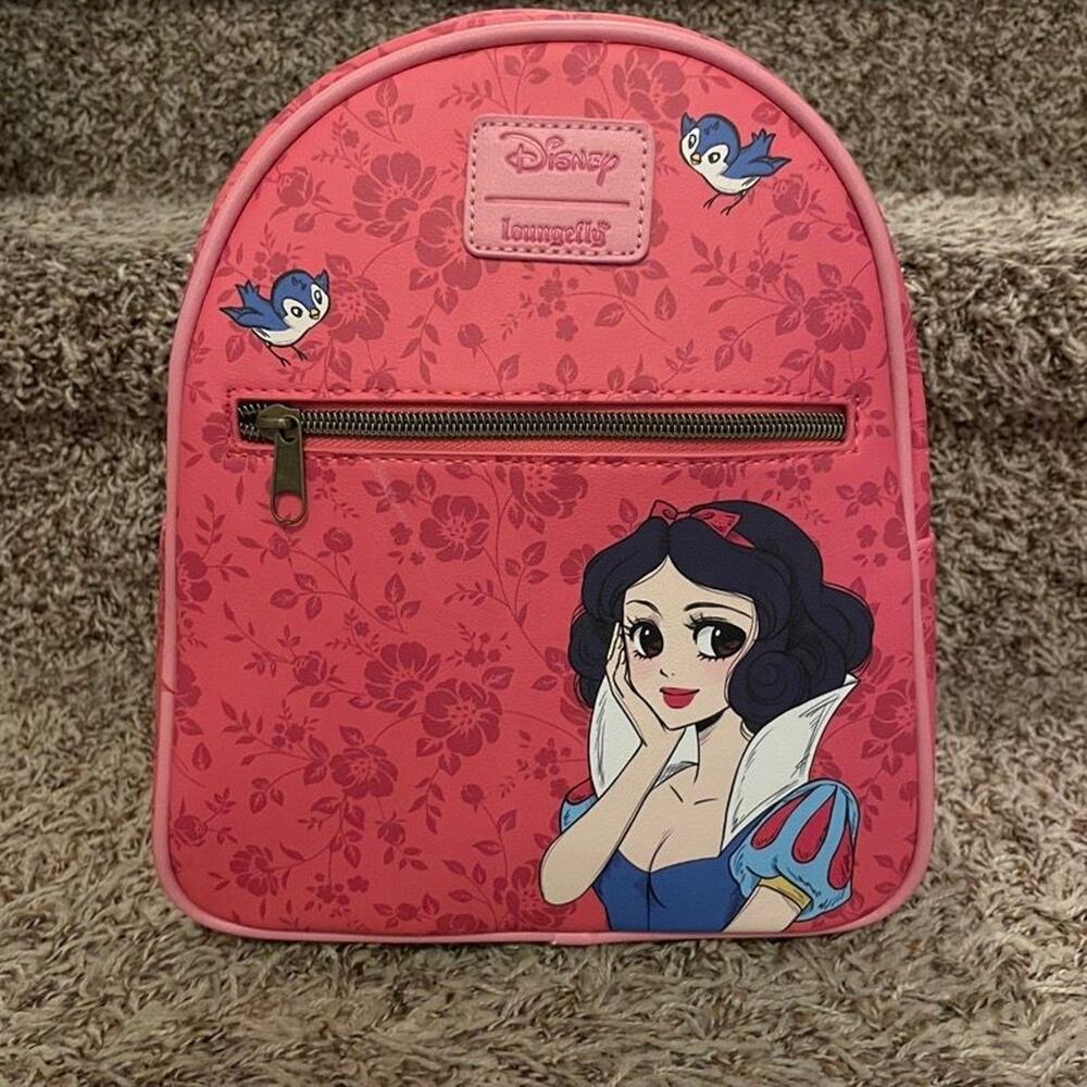 Disney Loungefly Snow White Mini Backpack Pink Floral Princess Bluebirds NWT